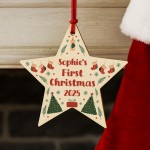 Personalised Baby First Christmas Bauble Wooden Star Xmas Personalised Baby First Christmas Bauble Wooden Star Xmas