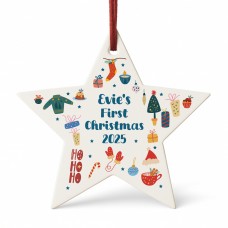 Personalised Babys First Christmas Star Tree Decoration Bauble