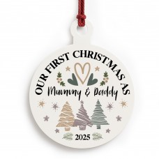 Personalised Our First Christmas As Mummy Daddy Acrylic Bauble