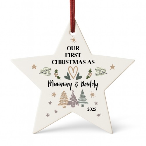 Our First Christmas As My Mummy And Daddy Personalised Bauble