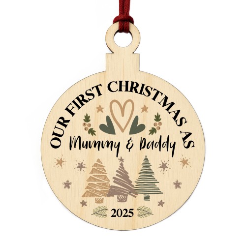 Personalised Our First Christmas As My Mummy And Daddy Bauble