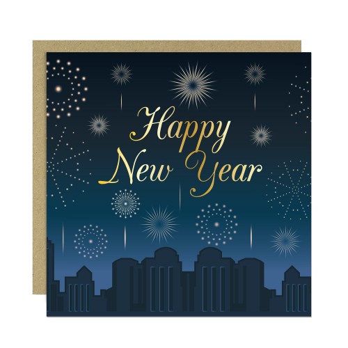 Happy New Year Fireworks Card For Family and Friends New Years