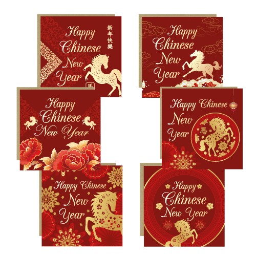 2026 Chinese Luna New Year Cards Horse Multipack of 6 Cards