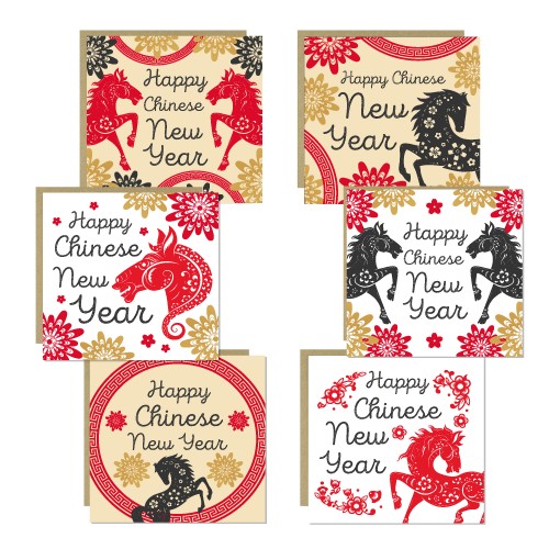 Chinese New Year Cards Multipack of 6 Luna New Year Cards Chinese New Year Cards Multipack of 6 Luna New Year Cards