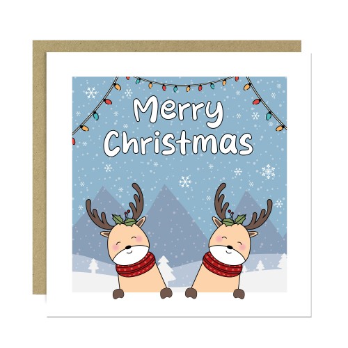 Christmas Greetings Card Cute Reindeer Design Merry Christmas 