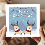 Christmas Greetings Card Cute Reindeer Design Merry Christmas 
