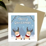 Christmas Greetings Card Cute Reindeer Design Merry Christmas 