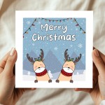 Christmas Greetings Card Cute Reindeer Design Merry Christmas 