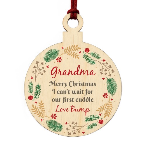 Merry Christmas Grandma To Be From Bump Wooden Bauble Gift