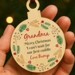 Merry Christmas Grandma To Be From Bump Wooden Bauble Gift