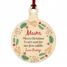Merry Christmas Mum To Be From Bump Wood Bauble Gift For New Mum