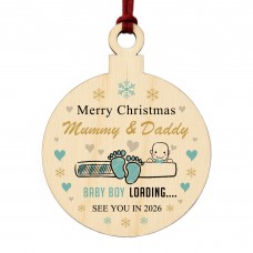Merry Christmas Mummy And Daddy From Baby Boy Wood Bauble Gift