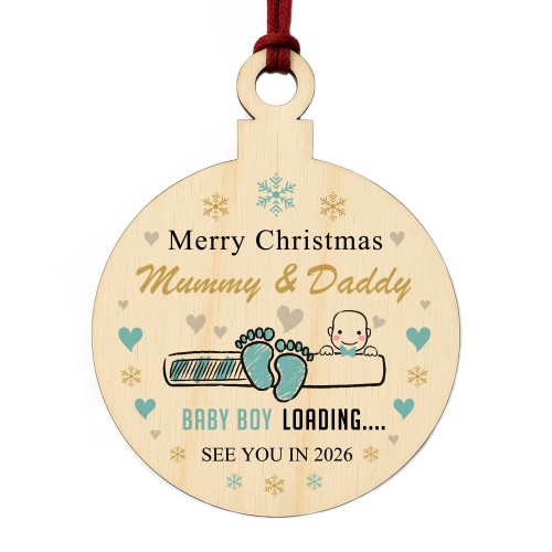 Merry Christmas Mummy And Daddy From Baby Boy Wood Bauble Gift