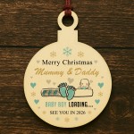 Merry Christmas Mummy And Daddy From Baby Boy Wood Bauble Gift
