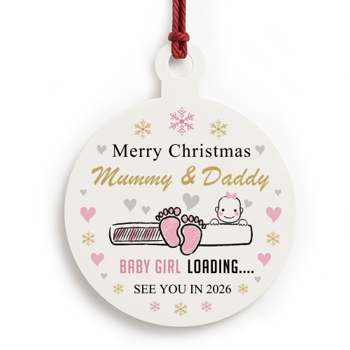 Merry Christmas Mummy And Daddy From Baby Girl Acrylic Bauble