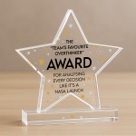 Funny Colleague Award Acrylic Star Overthinker Award For Office