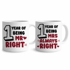 1 Year Wedding Anniversary Mr Right & Mrs Always Right Novelty