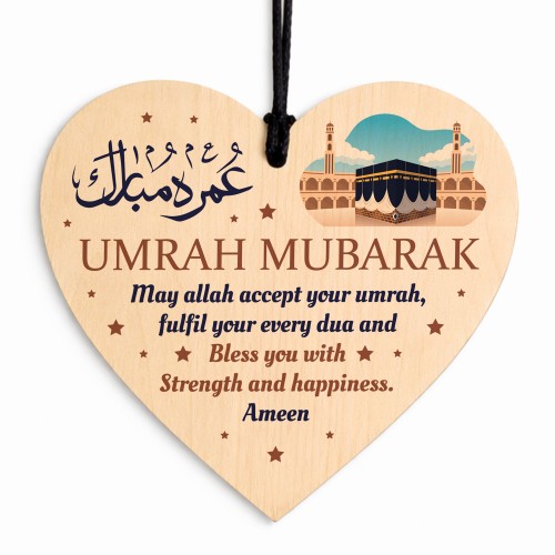 Umrah Mubarak Kaaba Wooden Heart Hanging Plaque Gift For Friends