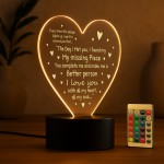 Heart LED Night Light Acrylic Lamp Gift Valentines Day