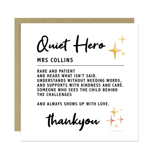 Card For Teacher Personalised Thank You Card Quiet Hero