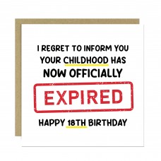 Funny 18th Birthday Card for Him Her Expired Childhood Funny