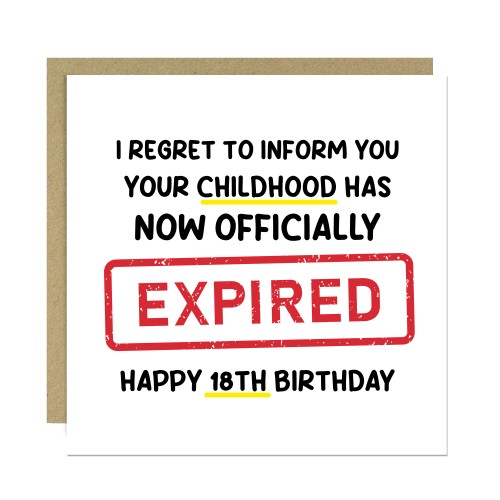 Funny 18th Birthday Card for Him Her Expired Childhood Funny