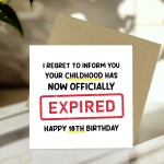 Funny 18th Birthday Card for Him Her Expired Childhood Funny