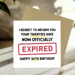 Funny 30th Birthday Card for Him Her Expired Birthday Card