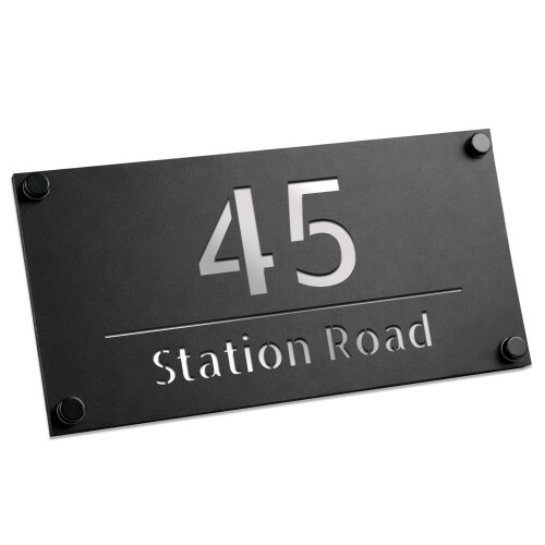 Number Signs Personalised House Door Plaque Matt Black Silver