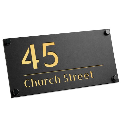 House Sign Door Number Personalised Address Plaque Black Gold