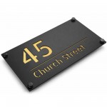 House Sign Door Number Personalised Address Plaque Black Gold