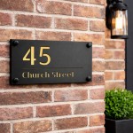 House Sign Door Number Personalised Address Plaque Black Gold
