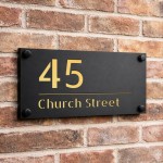 House Sign Door Number Personalised Address Plaque Black Gold