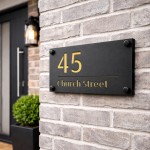 House Sign Door Number Personalised Address Plaque Black Gold