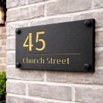 House Sign Door Number Personalised Address Plaque Black Gold