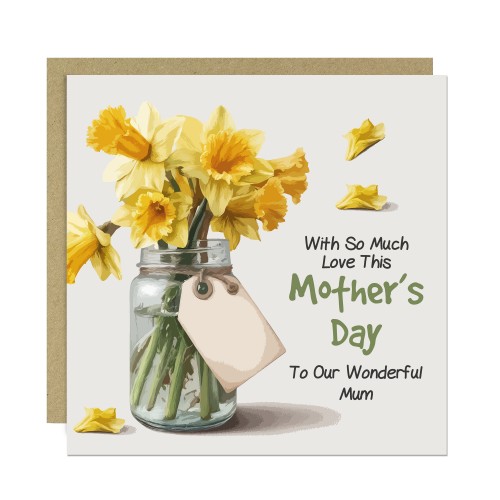Card For Wonderful Mum, Mothers Day Card With Kraft Envelope