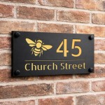 Personalised House Number Sign Gold Back Bee Design New Home