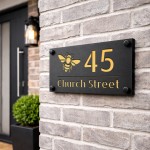 Personalised House Number Sign Gold Back Bee Design New Home