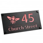 Personalised House Number Sign Rose Gold Back Bee Design