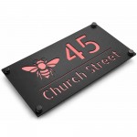 Personalised House Number Sign Rose Gold Back Bee Design