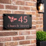 Personalised House Number Sign Rose Gold Back Bee Design