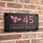 Personalised House Number Sign Rose Gold Back Bee Design
