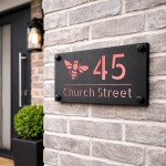 Personalised House Number Sign Rose Gold Back Bee Design
