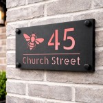 Personalised House Number Sign Rose Gold Back Bee Design