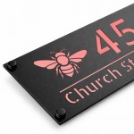 Personalised House Number Sign Rose Gold Back Bee Design