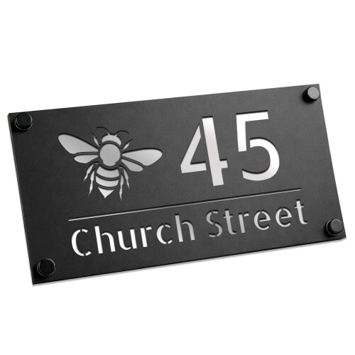 Personalised House Number Sign Silver Back Bee Design