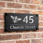 Personalised House Number Sign Silver Back Bee Design