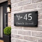 Personalised House Number Sign Silver Back Bee Design