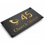 Personalised House Number Sign Gold Back Bird Design