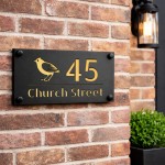 Personalised House Number Sign Gold Back Bird Design